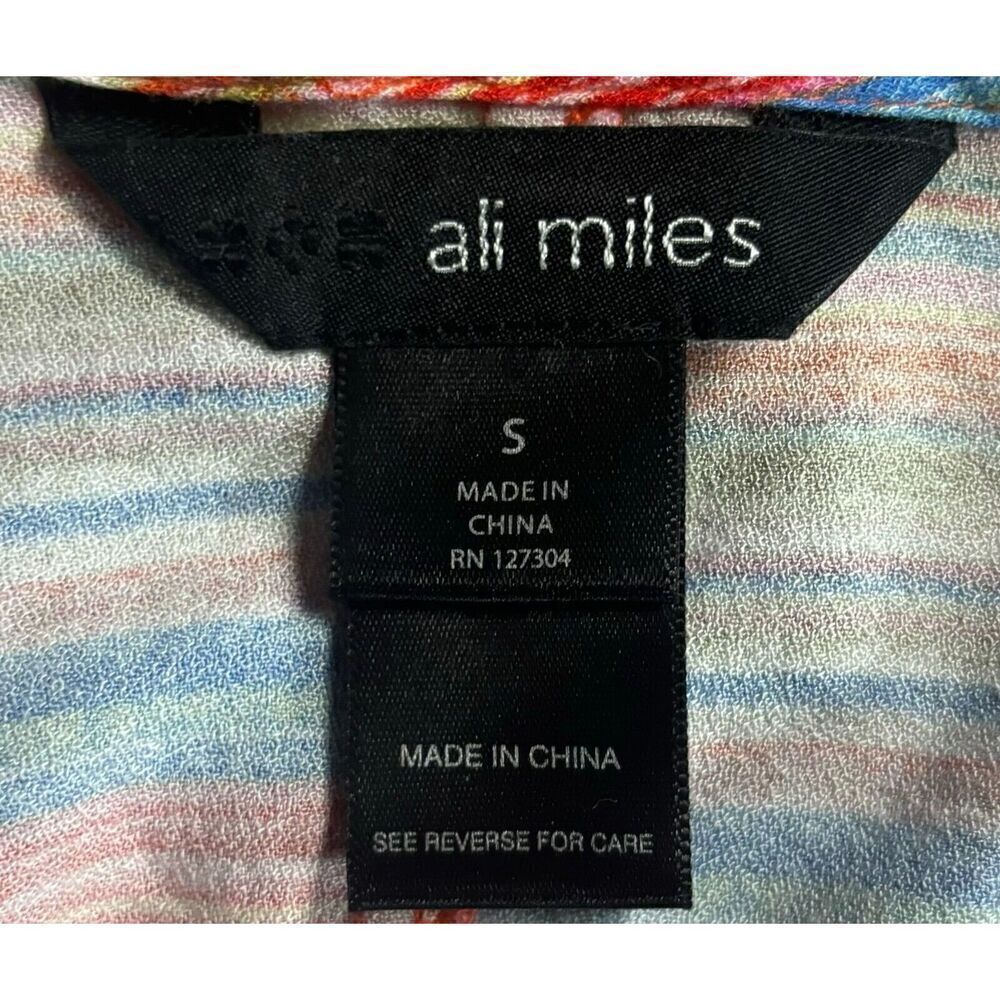 Ali Miles Top Size Small Orange Stripes Knot Front Artsy 3/4 Sleeves Art to Wear - Picture 6 of 10